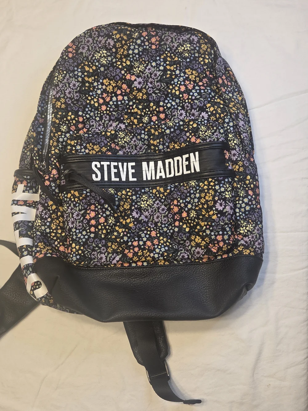 Steve Madden Floral Dome Backpack Black with Multi-Color Micro Flower Print